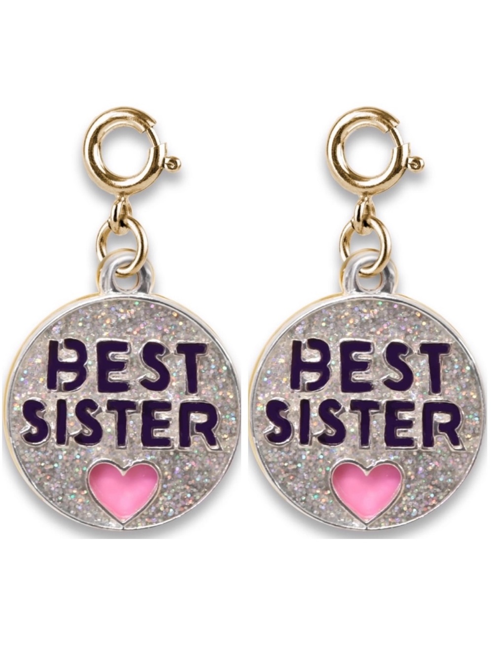 Best Sister Glitter Heart Dangle Charms